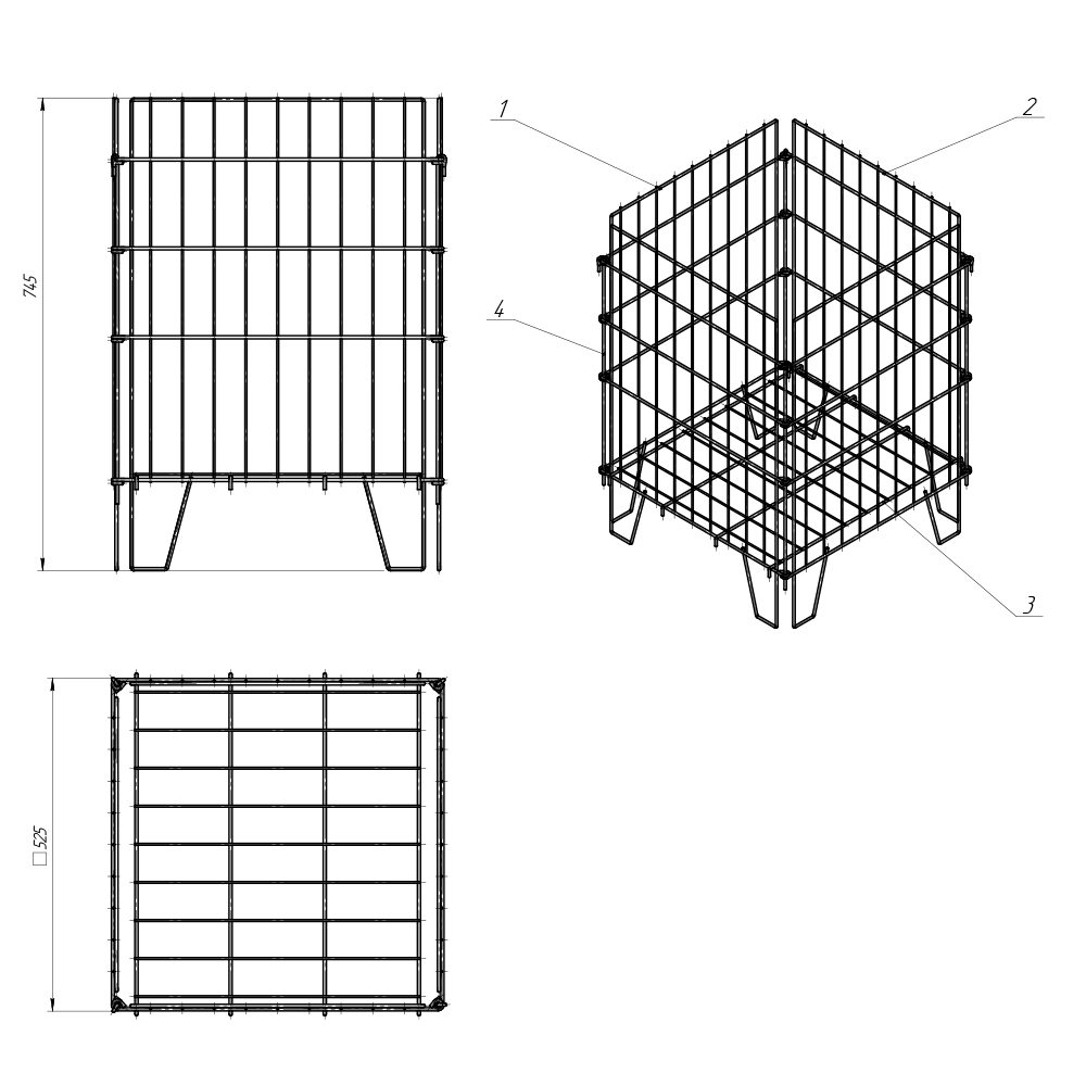 sk_1_Корзина для распродаж без цд с регулируемым дном, 525х525х745 мм, цинк