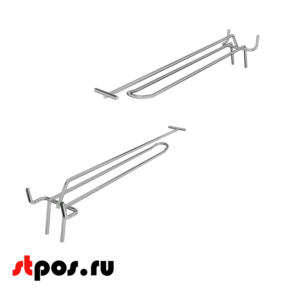 02_Крючок для перфорации двойной с ценникодержателем 250мм, шаг50мм, хром