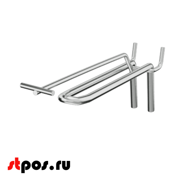04_Крючок для перфорации двойной с ценникодержателем 150мм, хром, d4,8, шаг 25мм
