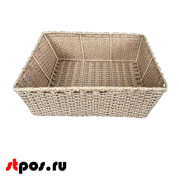 00_Корзина плетенная прямая, 400х400х100 мм, Полиротанг, Натуральный цвет