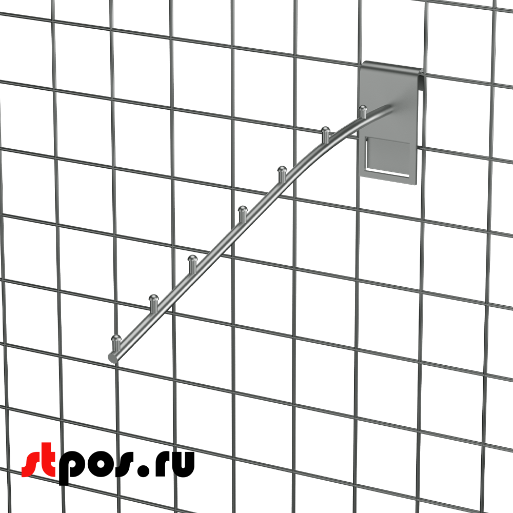 02_Кронштейн на сетку наклонный с  7 зацепами 300мм хром