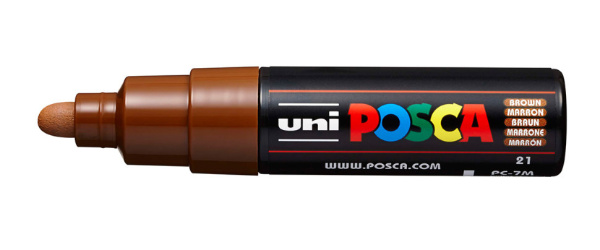 1_Маркер на водной основе POSCA PC-7M, коричневый (BROWN - 21), 4.5 - 5.5 мм, пул. нак.