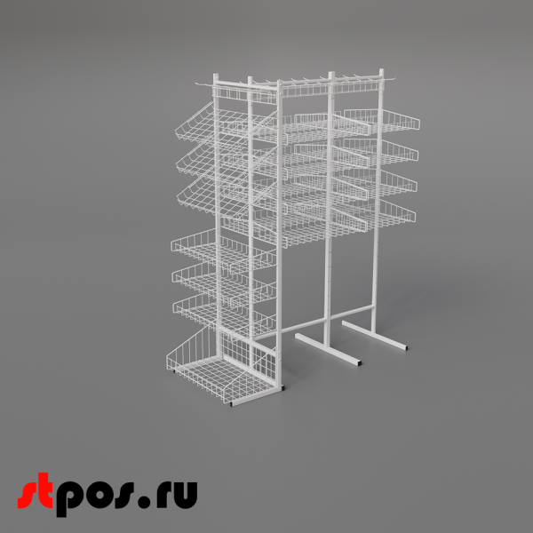 00_НАБОР Стойка прикассовая двусторонняя в сборе с навеской 1580х1850х640мм, RAL9016, Белый