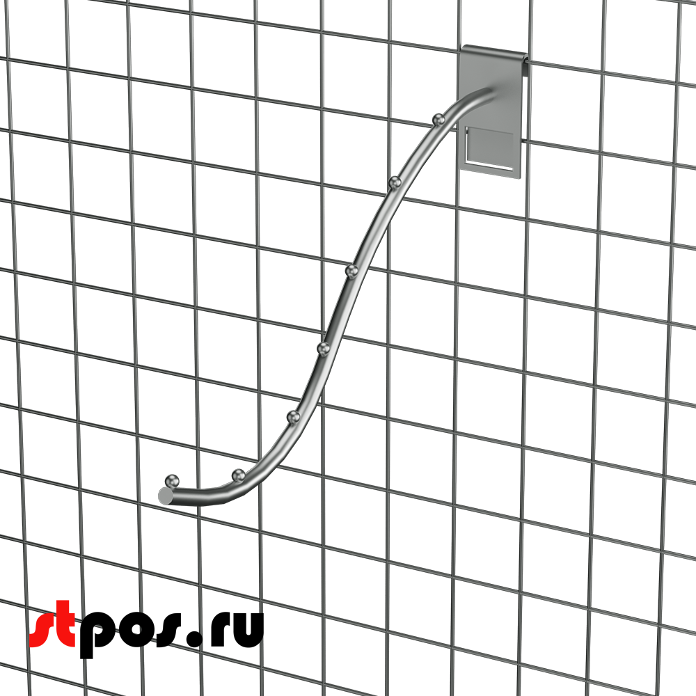 02_Кронштейн на сетку изогнутый с 7 шариками, хром