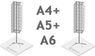 Одновременная выкладка товаров формата А4, А5 и А6 на буклетницах