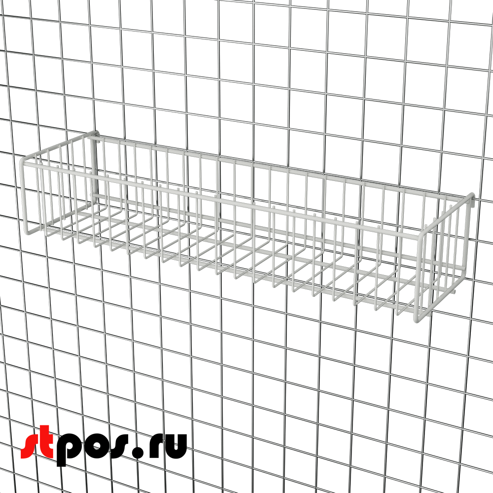 02_Корзина сетчатая на решетку 150х540 мм, h 100 мм Нордика, Глянец, RAL9016 Белый