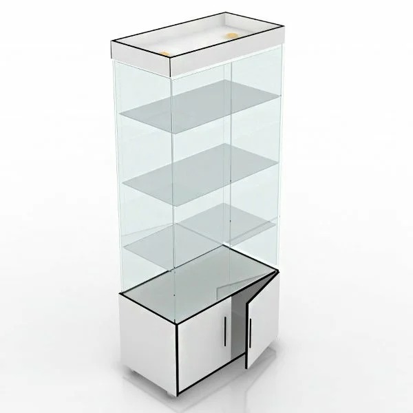 1_Витрина стеклянная ВСТФ-4П (1200х350х2200 мм), 4 полки, накопитель, цвет белый