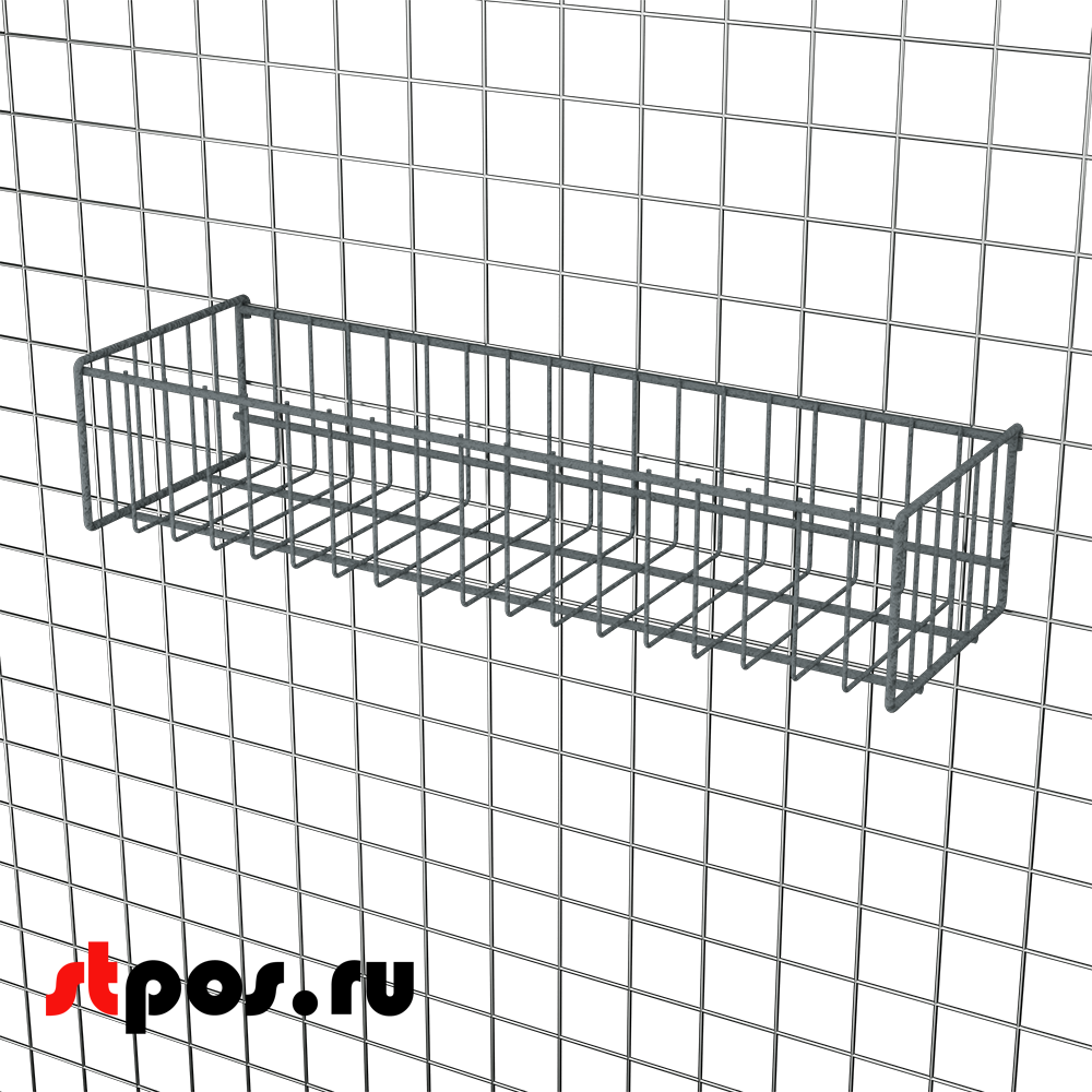 02_Корзина сетчатая на решетку 150х500 мм, h 100 мм Нордика, Муар, RAL7024 Серый, спец.цвет