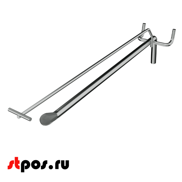 00_Крючок для перфорации одинарный с ценникодержателем, 400мм, хром, d8мм, Шаг 50мм, УСИЛЕННЫЙ
