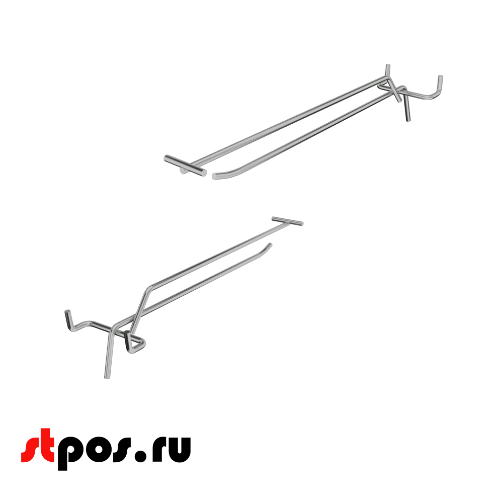 02_Крючок для перфорации одинарный с ценникодержателем 300мм, шаг 50 мм, хром