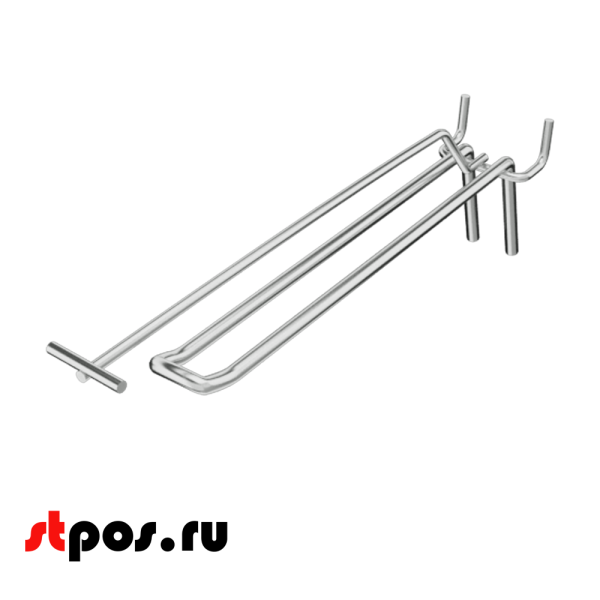 00_Крючок для перфорации двойной с ценникодержателем SHOLS, 300мм, d4,8мм, Шаг 45 мм, Хром