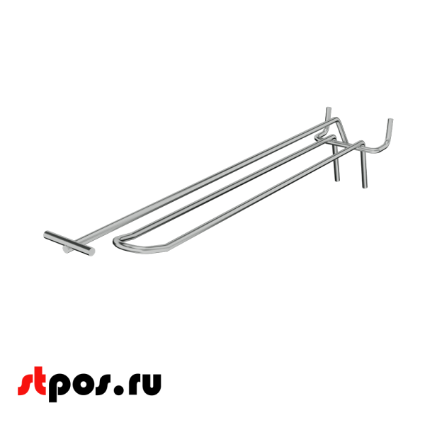 04_Крючок для перфорации двойной с ценникодержателем 250мм, хром, шаг 50