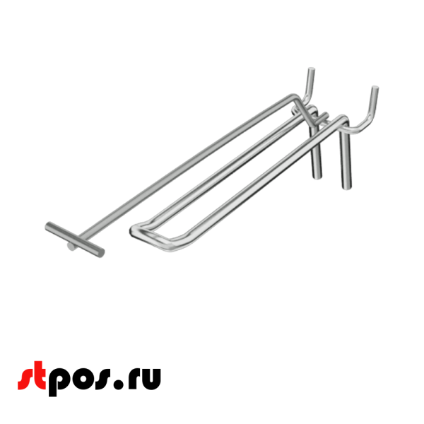 00_Крючок для перфорации двойной с ценникодержателем SHOLS, 200мм, d4,8мм, Шаг 45 мм, Хром