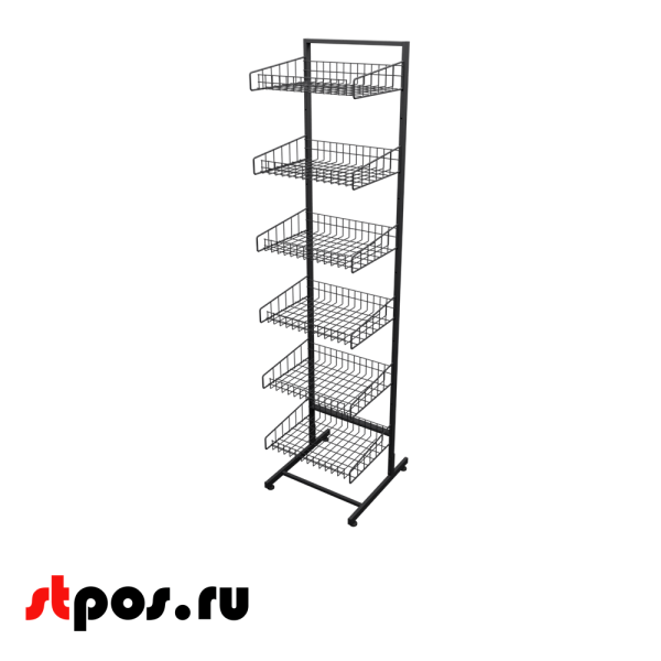 00_Стойка торговая универсальная 6 корзин 440 мм (сварная рама), RAL9005, Черный