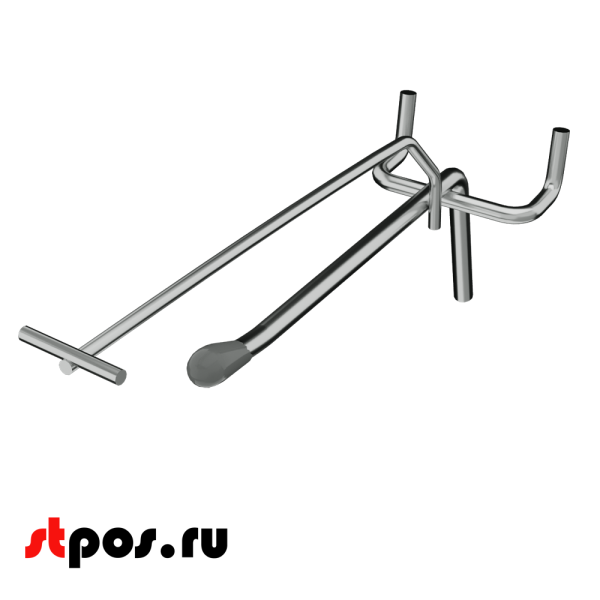 00_Крючок для перфорации одинарный с ценникодержателем, 200мм, хром, d4,8мм, Шаг 50мм