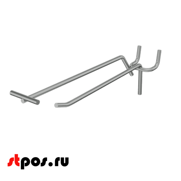 04_Крючок для перфорации одинарный с ценникодержателем 150мм, хром, d4мм, шаг 25мм