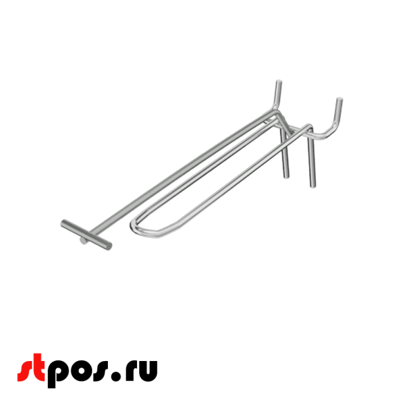 04_Крючок для перфорации двойной с ценникодержателем 200мм, хром, шаг 45мм
