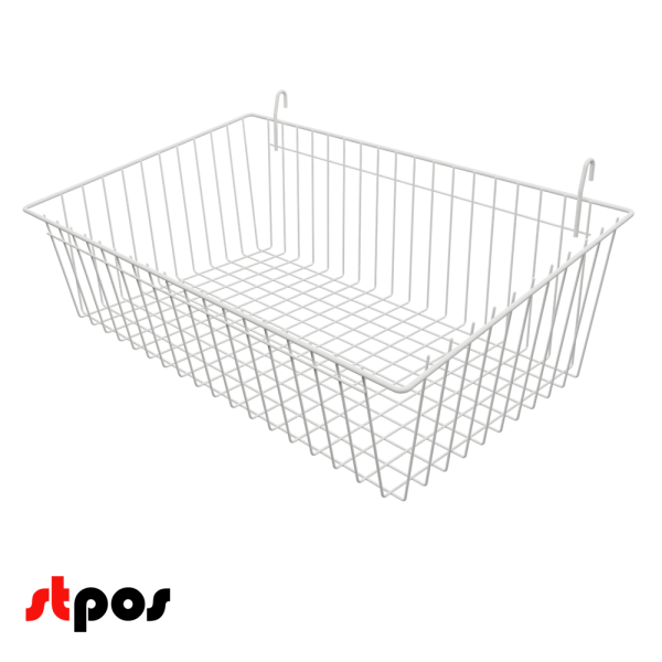 00_Полка-корзина на сетку большая 150x600x350мм, RAL9016, Белый