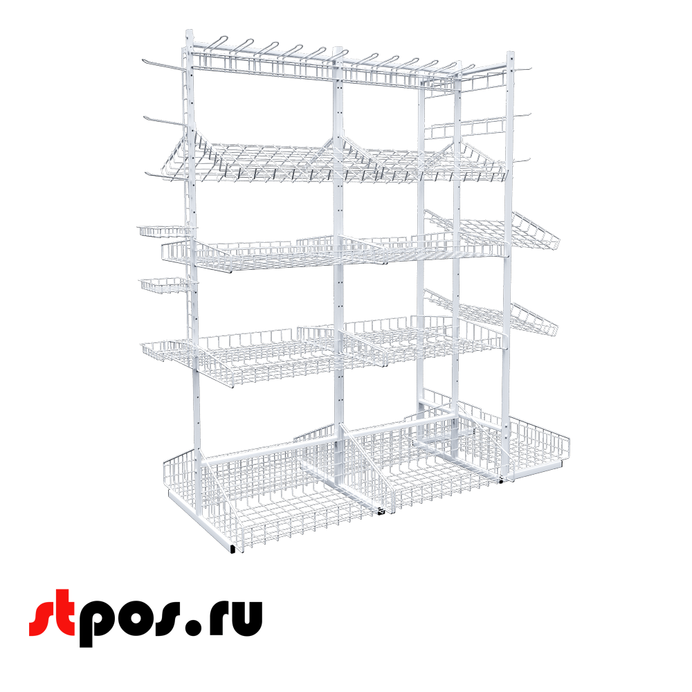 02_НАБОР Стойка прикассовая двусторонняя в сборе с навеской 1400х1850х640мм, RAL9016, Белый