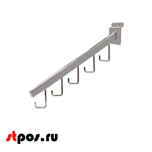 00_Кронштейн для экономпанели наклонный прямой, 400мм, 5 крючков, хром