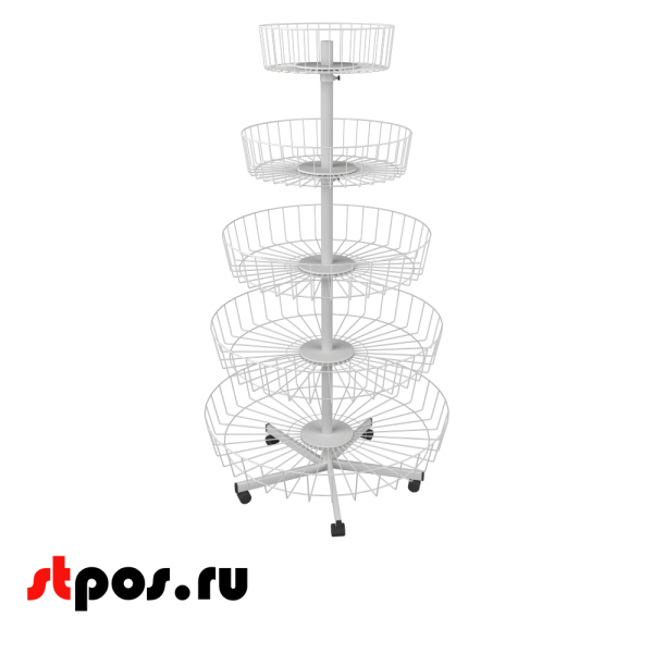 00_Стойка пирамидальная круглая, 5 корзин,1650х710х450 мм, RAL9006 Серый