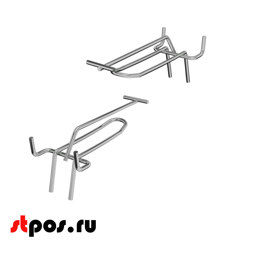 02_Крючок для перфорации двойной c ценникодержателем 100мм хром 50 шаг