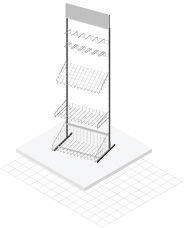 1_Стойка прикассовая односторонняя 640 мм в сборе (1 корзина, полки 1 прямая, 2 наклонные, 2 гребенк