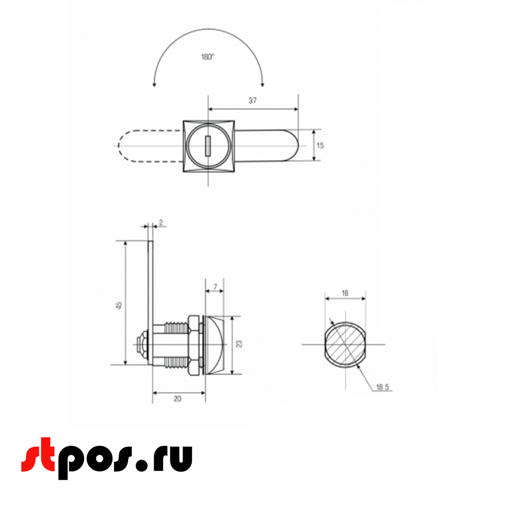 04_Замок 0802, 20 мм, поворот на 180°, Хром