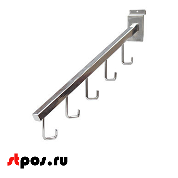 00_Кронштейн для экономпанели наклонный прямой (правый), 400мм, 5 крючков, хром (А)