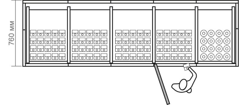 Холодильная пристенная камера со стеклянным фронтом h-1845, КХН-4.77 (760х4060х2200) 80мм, 5 дверей распаш. 2