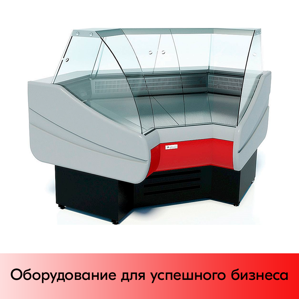01_Холодильная витрина CRYSPI Octava IC, 1354х1354х1265 мм, Угловая, Красный бортик