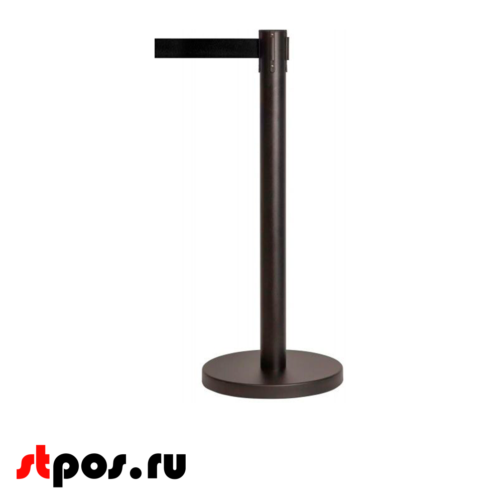 00_Стойка ограждения с вытяжной лентой 3м-черная, сталь окрашенная черная d-63, основ черное крашенное