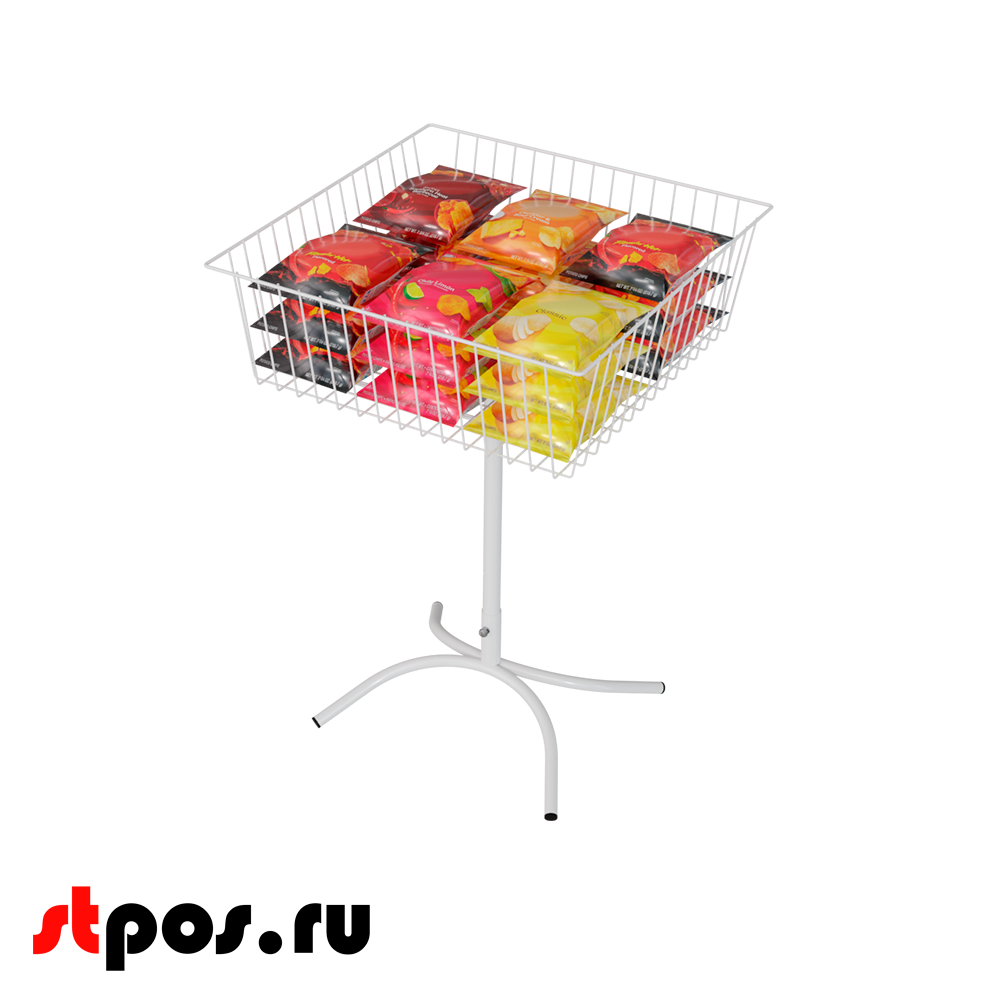 Стойка для распродаж с сетчатой корзиной 600x600x870мм, RAL9016, Белый