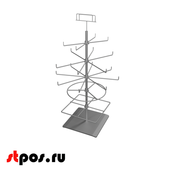 00_НАБОР Стойка настольная Лайт1, h550 (Дисплеи 4, 6, 8 крючков, квадрат, круг), RAL9006, Серебристый