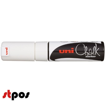 00 Маркер меловой Uni Chalk 8K 8мм клиновидный БЕЛЫЙ. На фото — маркер в закрытом виде.