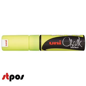 1_Маркер меловой Uni Chalk 8K 8мм клиновидный ЖЕЛТЫЙ флуоресцентный