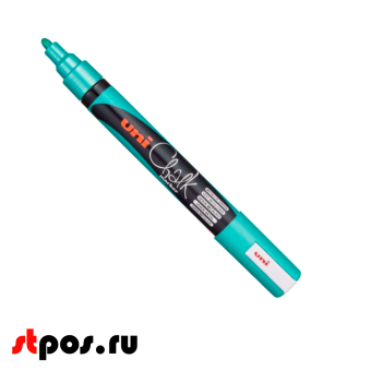 00_Маркер меловой Uni Chalk PWE-5M 1,8-2,5 мм овальный, Зеленый металлик
