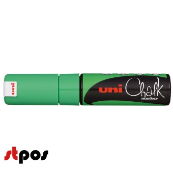 1_Маркер меловой Uni Chalk 8K 8мм клиновидный ЗЕЛЕНЫЙ флуоресцентный