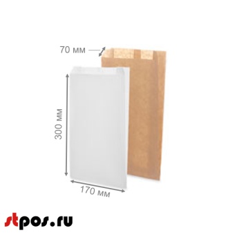 00_Бумажный пакет с плоским V-дном со складкой, ОДП белая, 170х300х70 мм