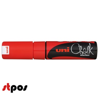 1_Маркер меловой Uni Chalk 8K 8мм клиновидный КРАСНЫЙ