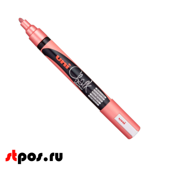 00_Маркер меловой Uni Chalk PWE-5M 1,8-2,5 мм овальный, Красный металлик