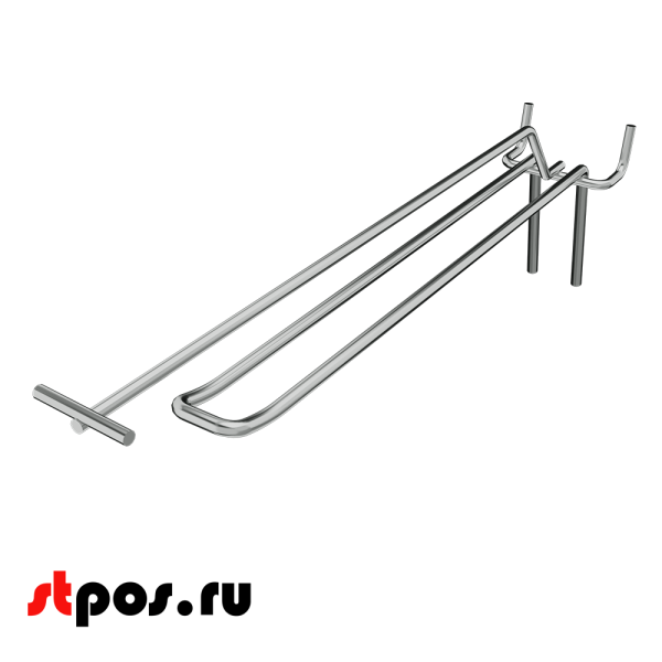 00_Крючок для перфорации двойной с ценникодержателем 400 мм, хром, d4,8 мм, Шаг 50 мм