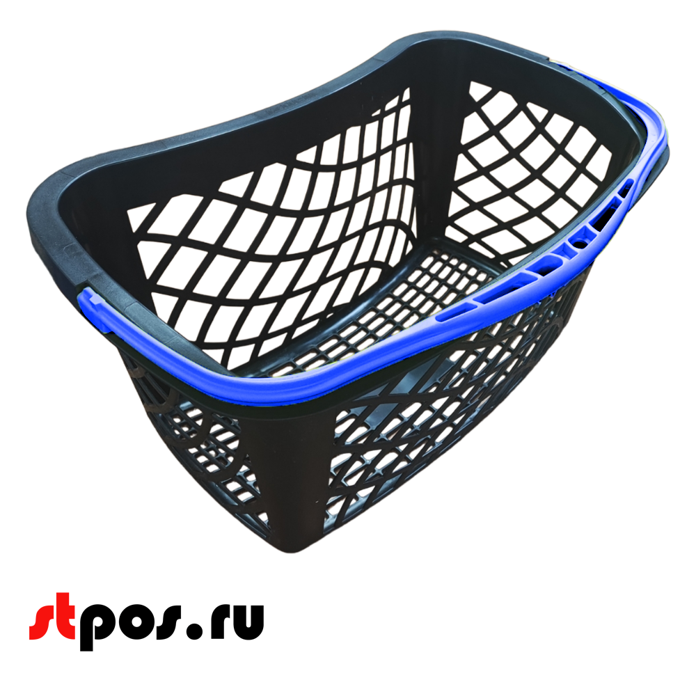 02_Корзинка покупательская Wanzl GT26eco 26л,RAL9005 Чёрный с ручкой голубого цвета 