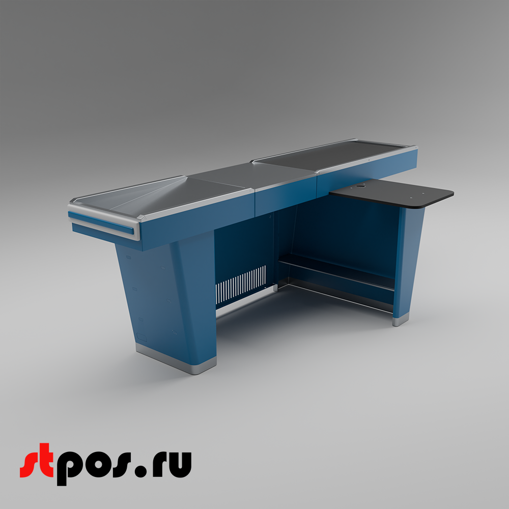 02_Кассовый бокс Stream-L-290-Т120 (тр-р120 см, шлиф. нерж., б_выр, уз_нак.), RAL5005, Синий, Правый