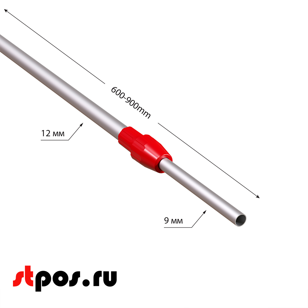02_Трубка алюминиевая телескопическая TEL-LOCK-ALUTUBE 600-900 мм, трубка серая, переходник красный