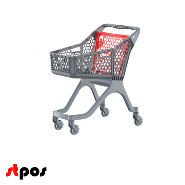 00_Тележка покупательская пластиковая SURF-100, 848х570х996 мм, Серая, с красной задней стенкой