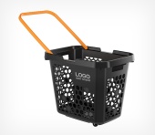 Корзина-тележка пластиковая 4 колеса 80 литров TECHNO XL Черная с одной Оранжевой ручкой