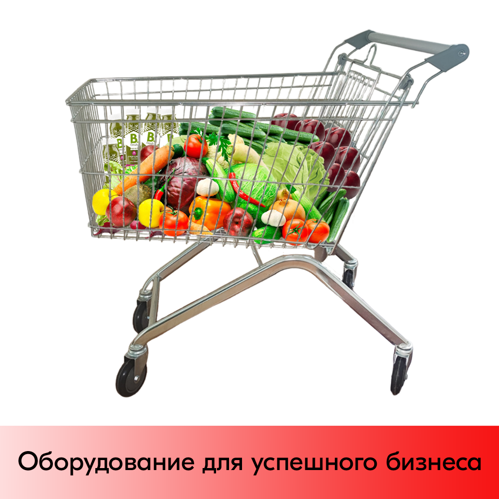 01_Тележка покупательская INT 100 литров, цинк+лак с детским сиденьем (европейский тип), Тёмно-серый