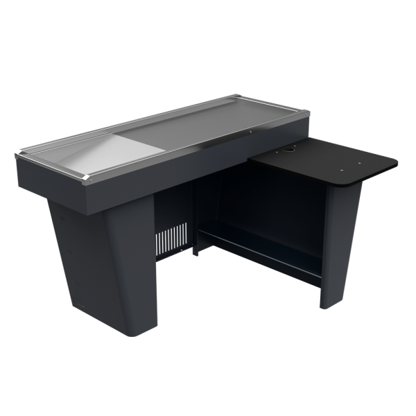 stpos_Кассовый бокс StreamM150N Light тумба кассира,глубокий накоп,б/вырез,шлиф.нерж,Шагрень,RAL7024 Серый