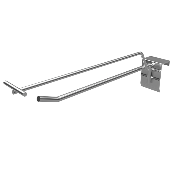 sk_Крючок для штанги 40х20 (профиль) одинарный с ценникодержателем 200мм, покрытие цинк-хром, d6/d4